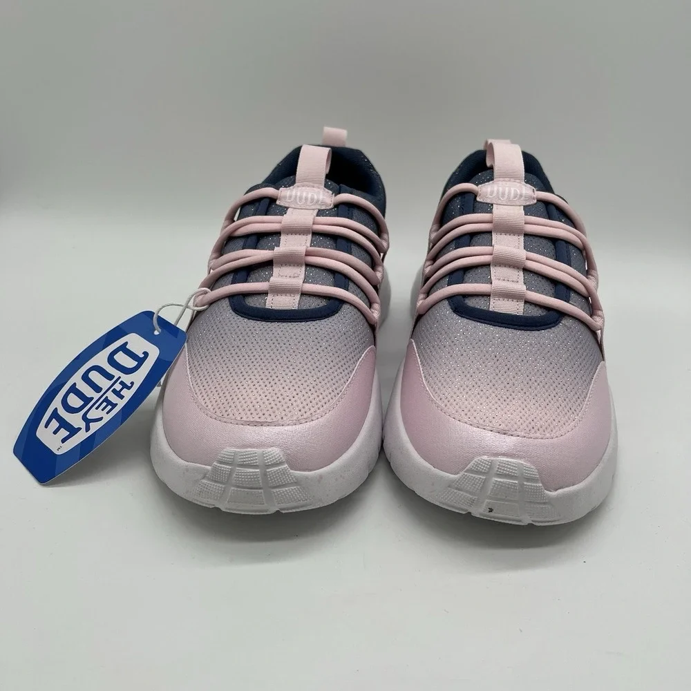 Hey Dude Shoes Sirocco Trek Y Shimmer Girls Sz‎ J7 Petal Pink/Navy New - Picture 2 of 12